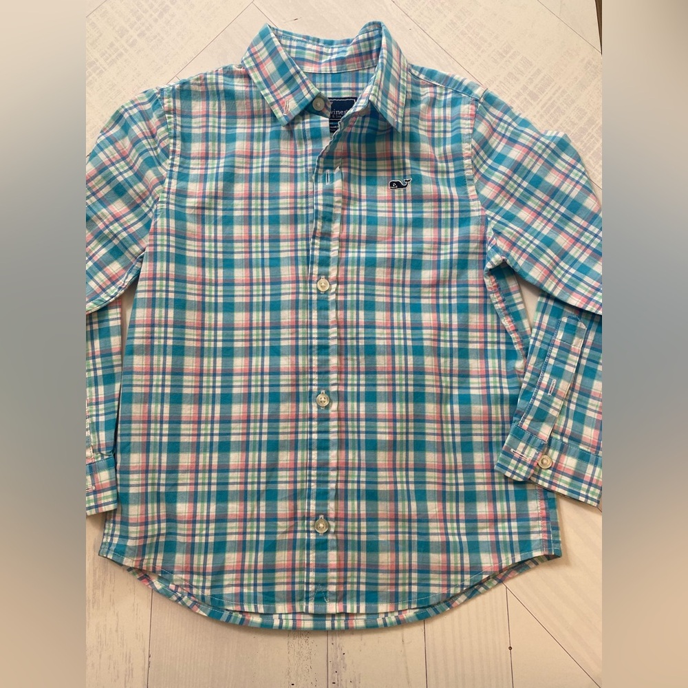 Vineyard Vines Boys Easter Spring Plaid Shirt - Blue and Pink